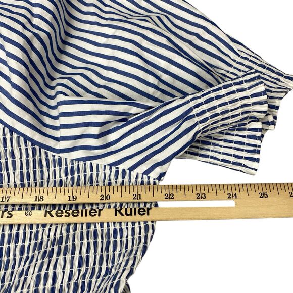 Draper James | Cam Smocked Dress in Blue White Shirting Stripe Sz 2X MSRP: $95 - Picture 3 of 16